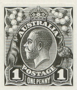 AUSTRALIA: KGV Essays & Proofs: PERKINS BACON DIE PROOFS: State 2 with King's Head on a Line Background, King's nose improved and the hair lightened, on highly glazed thin card (125x94mm) without endorsements on the face, vertical crease well clear of th - 3