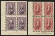 AUSTRALIA: Other Pre-Decimals: 1937-49 (SG.176-178) 5/- to £1 Robes Thick Paper Ash Imprint blocks of 4, faint colour transfer on gum of 5/- upper units; all blocks with lower units MUH, upper units Mint. (12) - 4