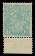 AUSTRALIA: KGV Heads - Single Watermark: 1/4d Turquoise-Blue, marginal example with variety "Thick '1' at right" [1R57] fine mint, BW:128n - Cat.$600. - 2