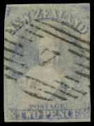 NEW ZEALAND: 1862-63 (SG.83) No Watermark Pelure Paper 2d pale ultramarine, margins largely complete (just shaved at upper-left), well struck Bars '7' cancel, Cat.£800. Fine and rare. BPA Certificate (1937). - 2