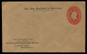 AUSTRALIA: Postal Stationery: Envelopes - Official: 1930-33 Official 2d Red KGV Oval Embossed with 'OS' in Die for State Superannuation Board, Melbourne. BW:EO19, fine unused, Cat.$400. - 2