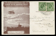 GREAT BRITAIN - Aerophilately & Flight Covers: 12 & 19 Sep. 1911 fourth and fifth day usages of the purple-brown postcards carried via the inaugural British air mail service, and addressed to Sydney and Melbourne respectively; the latter paid at ½d inter - 4