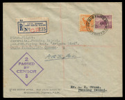 AUSTRALIA: Aerophilately & Flight Covers: THE RETURN FLIGHT OF "THE FRIGATE BIRD"10 Nov.1944 (AAMC.982) Sydney - Fanning Island flown cover, registered & censored, 'POST OFFICE/13NOV44/FANNING ISLAND' arrival b/s, signed by the pilot "PG Taylor". Cat $650 - 3