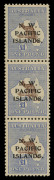 NEW GUINEA - 'N.W./PACIFIC/ISLANDS' Overprints: NWPI 1915-16 (SG.99) Kangaroos Third Wmk £1 chocolate & dull blue a,b,c strip of 3, upper unit "Roo with broken right ear"[R47] BW.52V(v), plus a "Vertical line (in blue) running through all three units (po - 2