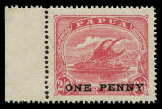 PAPUA: 1917 (SG.111a) Surcharges 'ONE PENNY' on 2/6d rose-carmine [Pos.21] with WATERMARK UPRIGHT (INVERTED), very fresh MUH marginal example. Only one sheet of 40 discovered with no other upright watermarks recorded for the 'ONE PENNY' surcharge issue, C - 2