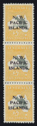 NEW GUINEA - 'N.W./PACIFIC/ISLANDS' Overprints: NWPI 1915-16 (SG.92) 5/- Grey & Yellow Roo a,b,c strip of 3, excellent centring, upper unit MLH, lower units MUH, Cat £375+.   - 2