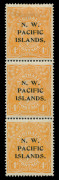 NEW GUINEA - 'N.W./PACIFIC/ISLANDS' Overprints: NWPI 1915-16 (SG.70,70c) 4d Bright Yellow-Orange a,b,c strip, top unit with variety "Line through 'FOUR PENCE'" [2R12], fine mint with lower two units MUH, Cat £425+.   - 2