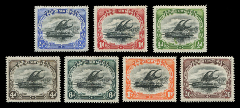 PAPUA: 1901-05 (SG.4-8 & 9-10) British New Guinea set (ex 2d) comprising Vertical Wmk ½d & 1d and Horizontal Wmk 2½d to 2/6d, fine mint, Cat £850.