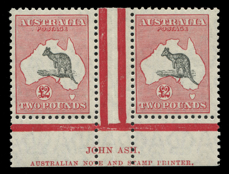 AUSTRALIA: Kangaroos - Small Multiple Watermark: £2 Grey-Black & Rose, Ash Imprint pair, fresh MUH. BW:57za - Cat. $32,500++.