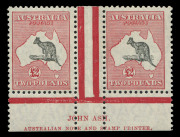 AUSTRALIA: Kangaroos - Small Multiple Watermark: £2 Grey-Black & Rose, Ash Imprint pair, fresh MUH. BW:57za - Cat. $32,500++.