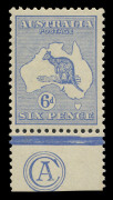 AUSTRALIA: Kangaroos - Second Watermark: 6d Ultramarine Plate 2 'CA' Monogram single from the left pane, superb MUH. BW:18(2)za - Cat $6000 as a hinged mint single; unpriced unmounted. One for the connoisseur!