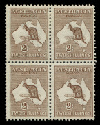 AUSTRALIA: Kangaroos - First Watermark: 2/- Brown block of 4, fine mint, the lower units MUH. BW:35 - Cat.$6,800+. A most desirable multiple.
