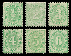 AUSTRALIA: Postage Dues: 1902-04 (between SG.D22-D28) Completed Design ½d to 6d selection comprising ½d BW. D16, 2d D21 (marginal wmk 'UST'), 3d D24 4d D26, 5d D29 & 6d D32; all fine MUH. Brusden White - Cat $1,150.