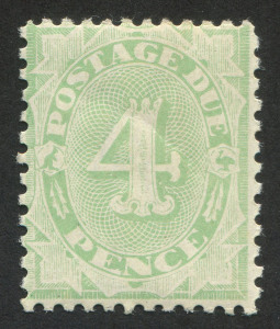 AUSTRALIA: Postage Dues: 1906-08 (SG.D49) Wmk Crown/A 4d Light Green P.11½-12x11, faint gum bend, MUH. BW:D53 - Cat. $275.