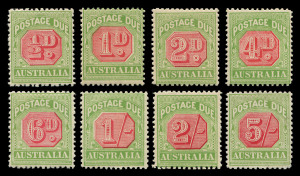 AUSTRALIA: Postage Dues: 1909-10 (SG.D63-D71) Wmk Crown/Double-lined 'A' ½d to 5/- (ex 3d), 5/- slight gum loss, MUH. BW:D76-D90 group - Cat. $800.