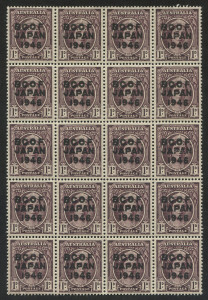 AUSTRALIA: BCOF Japan: 1946 (SG.J2) 1d brown-purple Queen, blk.(20), one unit with variety "PAN" of "JAPAN" scratched [R3/4]; fine and fresh MUH. BW:J2d - $365.