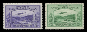 NEW GUINEA: 1935 (SG.204-05) Bulolo Air £2 bright violet & £5 emerald-green, strong colours; unmounted - Cat £1100 (as mounted).