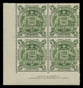 AUSTRALIA: Other Pre-Decimals: 1948-56 (SG.224da) &pound;2 Arms Authority left corner block of 4 with "Roller Flaw" on the left-hand units, one unit MLH, others, including variety units, MUH. BW: 271ze - Cat. $1750+.