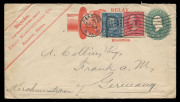 UNITED STATES OF AMERICA - Postal History: ADVERTISING COVERS: 1886 - 1906 group of uprated 2c Envelopes, all used to German addressees for Eugene J. Haiss, Tailor of Albany, N.Y.; Relay Manufacturing Co. (Bicycles) of Reading PA and Jacob Dold & Son (Po - 2