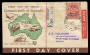 AUSTRALIA: Other Pre-Decimals: 1948-56 (SG.224a-d) 5/- & 10/- (both registered), £1 & £2 on matching generic FDCs, 5/-, £1 & £2 serviced at Maryborough with Collishaw address handstamps, 10/- (some toning) serviced at Brisbane with 'EXPRESS' handstamp & - 4