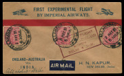 INDIA - Aerophilately & Flight Covers: THE FIRST EXPERIMENTAL AIRMAIL FROM ENGLAND TO & FROM AUSTRALIA: A collection of 5 different intermediates comprising of: Calcutta to Rangoon (13-15 April); Allahabad to Calcutta (13 - 14 April); New Delhi to Calcut - 2