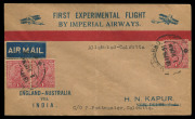 INDIA - Aerophilately & Flight Covers: THE FIRST EXPERIMENTAL AIRMAIL FROM ENGLAND TO & FROM AUSTRALIA: A collection of 5 different intermediates comprising of: Calcutta to Rangoon (13-15 April); Allahabad to Calcutta (13 - 14 April); New Delhi to Calcut - 4