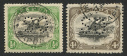 PAPUA: OFFICIALS: 1908-10 (SG O18 & O21) Wmk Crown/A (Sideways) Small 'PAPUA' ½d P.12½ and 4d P.11, each with 'OS' puncture INVERTED, both are fine used.