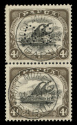 PAPUA: OFFICIALS: 1908-10 (SG.O18) Wmk Crown/A (Sideways) Small 'PAPUA' 4d P.11 "'OS'/'OS' Omitted se-tenant vertical pair", PORT MORESBY/21JUL10' datestamps. Very scarce.