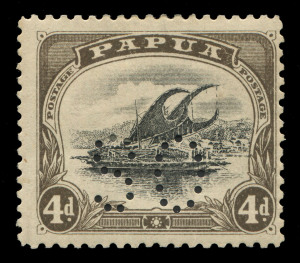 PAPUA: OFFICIALS: 1908-10 (SG.O18) Wmk Crown/A (Sideways) Small 'PAPUA' 4d P.11, INVERTED 'OS' puncture, mild gum tone, mint.