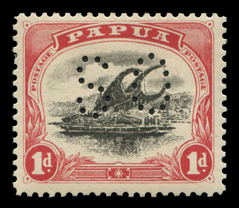 PAPUA: OFFICIALS: 1908-10 (SG.O15) Wmk Crown/A (Sideways) Small 'PAPUA' 1d P.11, 'OS' puncture INVERTED, fine mint, Cat £110 as a normal stamp.