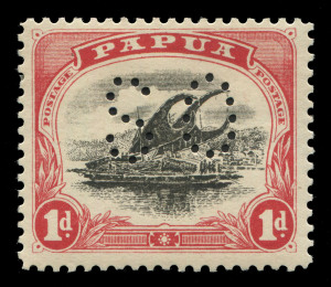 PAPUA: OFFICIALS: 1908-10 (SG.O15) Wmk Crown/A (Sideways) Small 'PAPUA' 1d P.11, 'OS' puncture INVERTED, fine mint, Cat £110 as a normal stamp.