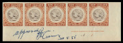 NEW ZEALAND: Plate Proofs:1955 (SG.742-44) 'Medallion' Health set in imperforate Plate Proof corner strips of 5 with Bradbury Wilkinson imprints & Plate Nos, endorsed "Approved", signed and dated, fresh MUH. (3 strips) - 3