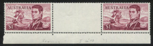 AUSTRALIA: Decimal Issues: 1966-73 (SG.401c) $1 Flinders Perf.14.75 x14 horizontal gutter pair, MUH.