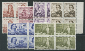 AUSTRALIA: Decimal Issues: 1966-73 (SG.382-403) 1c QEII to $4 Navigators in blocks of 4, pristine MUH. (25 blocks)