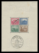 GERMANY: Selection comprising 1930 'IPOSTA' souvenir sheet (faint age stains at top) with IPOSTA (Berlin) commemorative datestamps, Michel Cat. &sbquo;&not;2000; 1935 'OSTROPA' souvenir sheet (age spotting) unused; ALLIED OCCUPATION 1949 Hanover Trade Fair M/S MUH