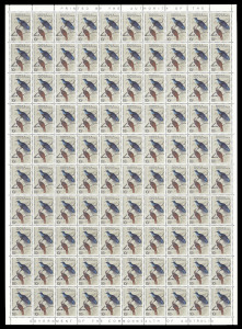 PAPUA NEW GUINEA: 1964-65 Birds (SG.61-71) 1d to 10/- set in complete sheets of 100, pristine MUH. Rare survivors.