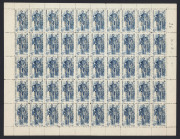 VIET-NAM: 1945-1946 Overprinted Indo-China issues in mostly MUH complete sheets (22, two are CTO; some duplication) including 40c blue Mi.11, Surcharged 1d on 5c purple Mi.35 (2 sheets); also 3 large-part sheets with a few stamps removed, plus 'Surcharge - 2