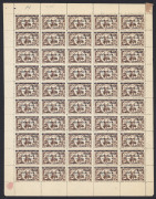 VIET-NAM: 1945-1946 Overprinted Indo-China issues in mostly MUH complete sheets (22, two are CTO; some duplication) including 40c blue Mi.11, Surcharged 1d on 5c purple Mi.35 (2 sheets); also 3 large-part sheets with a few stamps removed, plus 'Surcharge - 4