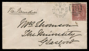 VICTORIA - Postal History: 1878 (Feb.21) cover to Glasgow "Via Brindisi" with 8d red-brown/pink ("Colour flaws at base of value tablet") tied by fine ST KILDA '78' duplex cancel, on reverse MELBOURNE transit and 'HILLHEAD/GLASGOW' arrival datestamp.