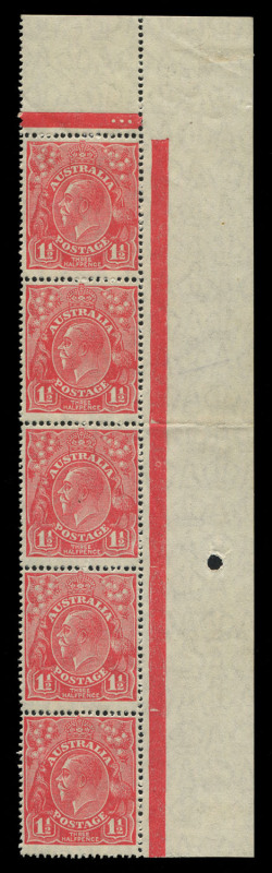 Specialist 1½d Red collection, mostly on annotated pages showing lovely pen & ink 'magnified' illustrations of included varieties. Better items include Plate 1a Plate dot block of 4 (perf reinforcing, Cat.$1000), DOUBLE PERFS affecting the lower 3 units o