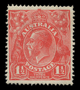 AUSTRALIA: KGV Heads - Single Watermark: 1½d Red Die I variety "Cracked electro - Advanced State - From lower right-hand frame through to the Kangaroo's legs at left" [17R26], fine MLH, BW:89(17)r - Cat. $600.
