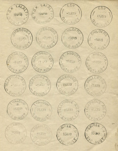 AUSTRALIA: General & Miscellaneous: POSTMARKS - PROOF STRIKES IN RECORD BOOK: Australian Datestamp manufacturer's 1938-39 record book containing nearly 700 mostly very fine/superb datestamps struck in chronological order, prior to allocation to the appropriate office. Some are unrecorded so likely the datestamps were never distributed. Duplication noted throughout.