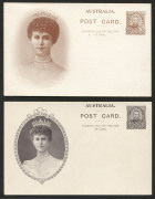 AUSTRALIA: Postal Stationery: Postal Cards: 1911 1d Coronation selection comprising KGV Unframed Rectangle Type 2 ('H.W.Barnett' 6½mm long) on White Card (Buff on Reverse), BW:P3(2)B (slight tone); KGV Ornate Unshaded Rectangle ('H.W.Barnett' in lower cas - 2