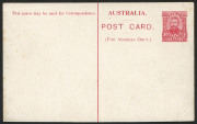 AUSTRALIA: Postal Stationery: Postal Cards: 1911 1d KGV Scenic Views of Victoria, Setting 2 - 'P' of 'POST' 3mm from Central Dividing Line, in Brown-Red on surfaced buff stock, view 'Coimadai, Bacchus Marsh, Victoria' (in sepia), fine unused. BW:P22/(1)C - 2