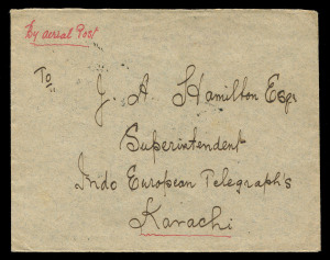 AUSTRALIA: Aerophilately & Flight Covers: Nov 1919 - Feb 1920 (AAMC. 27e) A Bandar Abbas - Karachi "intermediate" cover flown by Ross & Keith Smith, with feint 3-line "PER VICKERS "VIMY" AEROPLANE TO AUSTRALIA" cachet and endorsed "By aerial Post" at lef