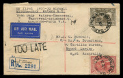 AUSTRALIA: Aerophilately & Flight Covers: 3 Dec.1931 (AAMC.228) (Darwin) - Birdum - Daly Waters cover, addressed to Mount Lawley (WA), with fine 'DARWIN/1DE/31 datestamp tying stamps, flown by Qantas to connect these centres during the rainy season when