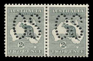 AUSTRALIA: Kangaroos - First Watermark: 2d Grey, horizontal pair, (2) perforated Large OS; fresh MUH. BW:5bb - $600.
