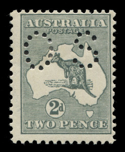 AUSTRALIA: Kangaroos - Second Watermark: 2d Grey, perforated Small OS, MLH. BW:6ba - $425.