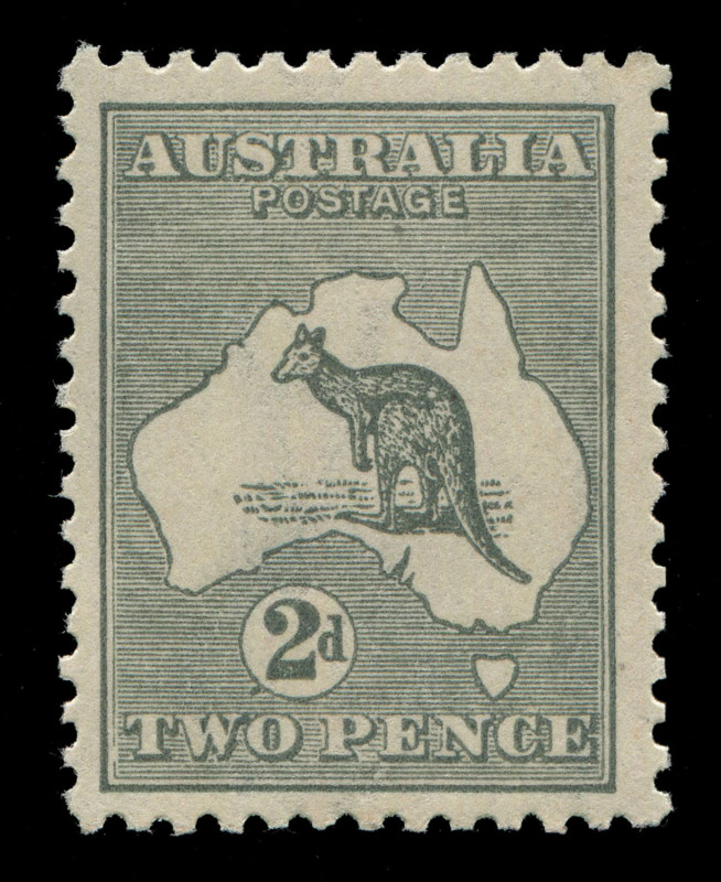 AUSTRALIA: Kangaroos - Third Watermark: 2d Grey (Die 1) WATERMARK INVERTED, MUH. BW:7a - $325.