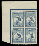 AUSTRALIA: Kangaroos - Third Watermark: 2½d Indigo, upper left cnr blk.(4) from Plate 1, with variety "Break in inner top frame over R of AUSTRALIA" [R1/2], fresh MUH. BW: $475+.